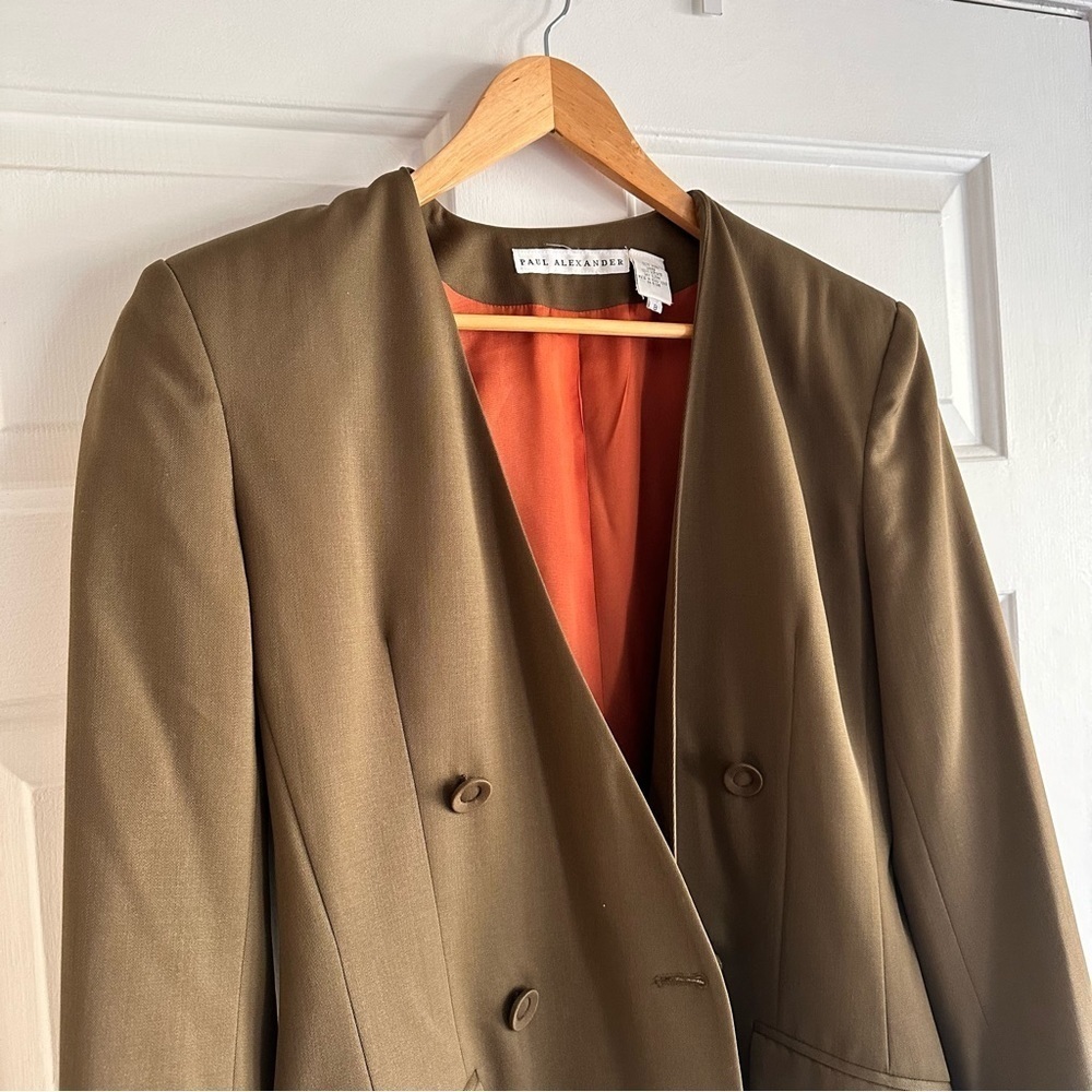 Vintage 90s Oversized Olive Green Wool Double Breasted Blazer Size 8 - Picture 6 of 9